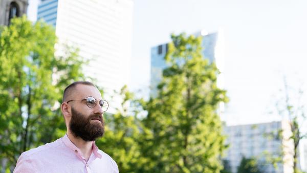 Corporate worker in city center