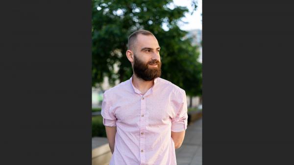 Smart guy walking down the street