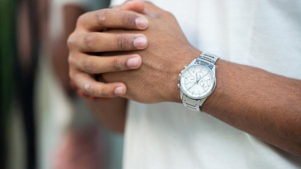 Close up to watch with metal bracelet