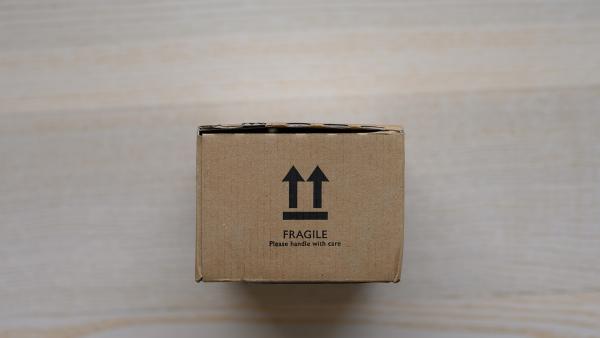 Cardboard box with shipping sticker