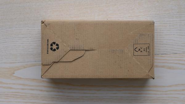 Cardboard box with shipping sticker