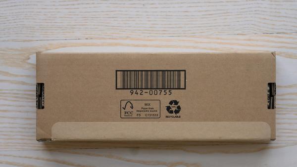 Cardboard box with barcode print
