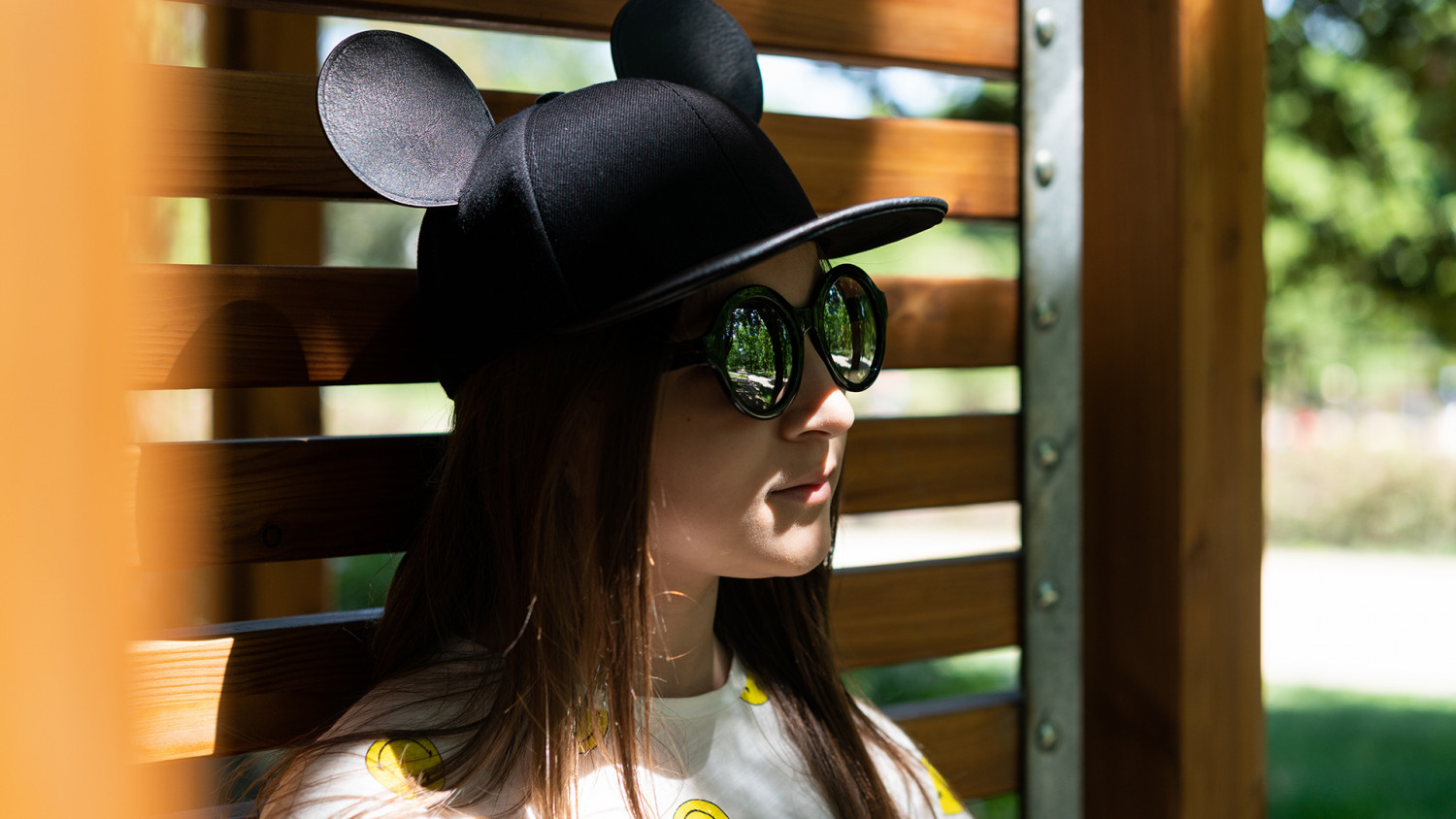 Girl in funny hat photo image