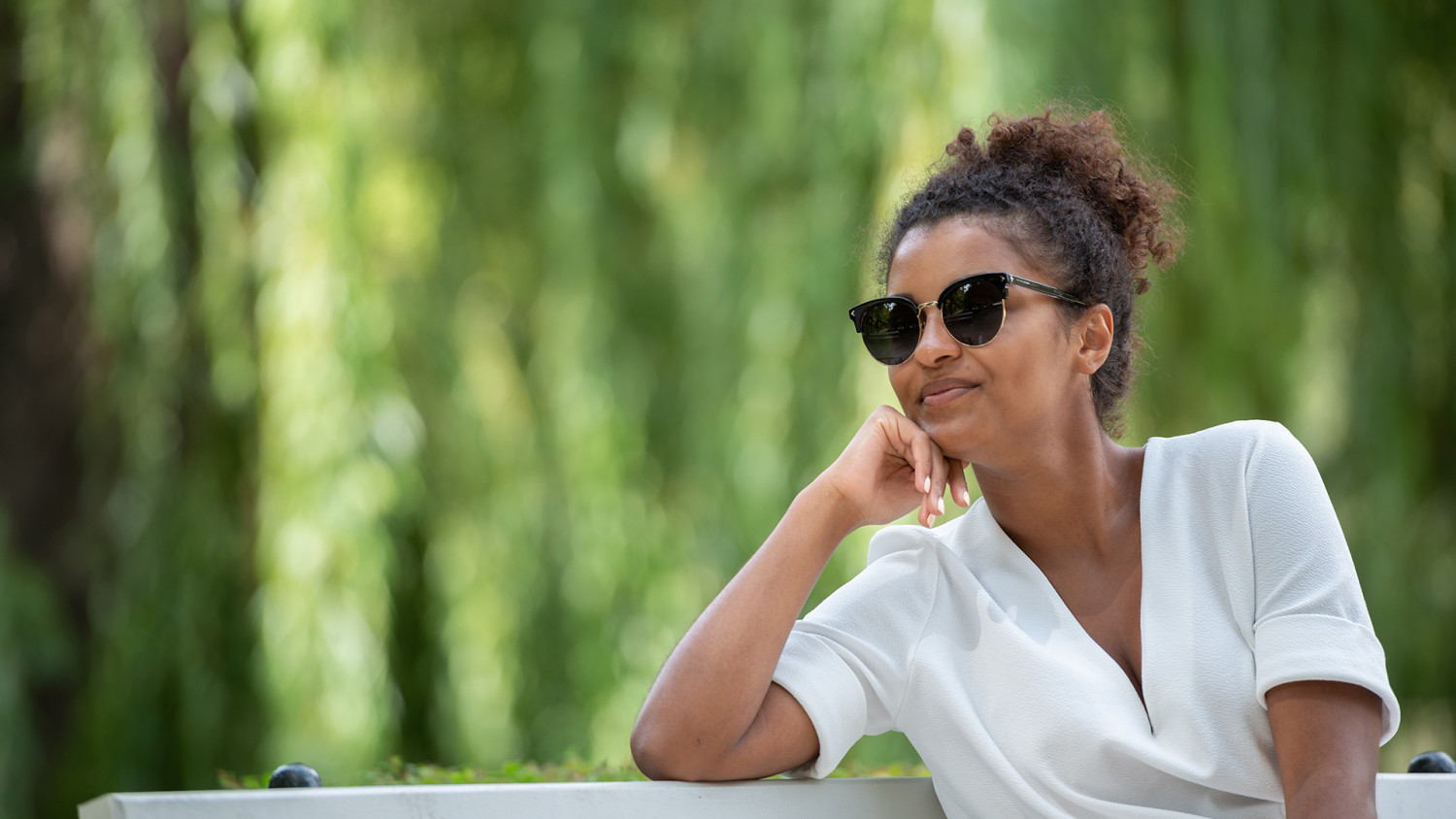 Summer woman sitting in sunglasses image