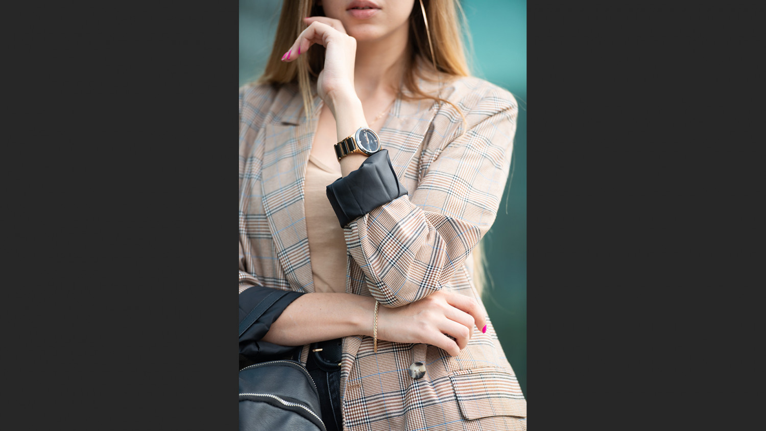 Close up to formal jacket on the girl image