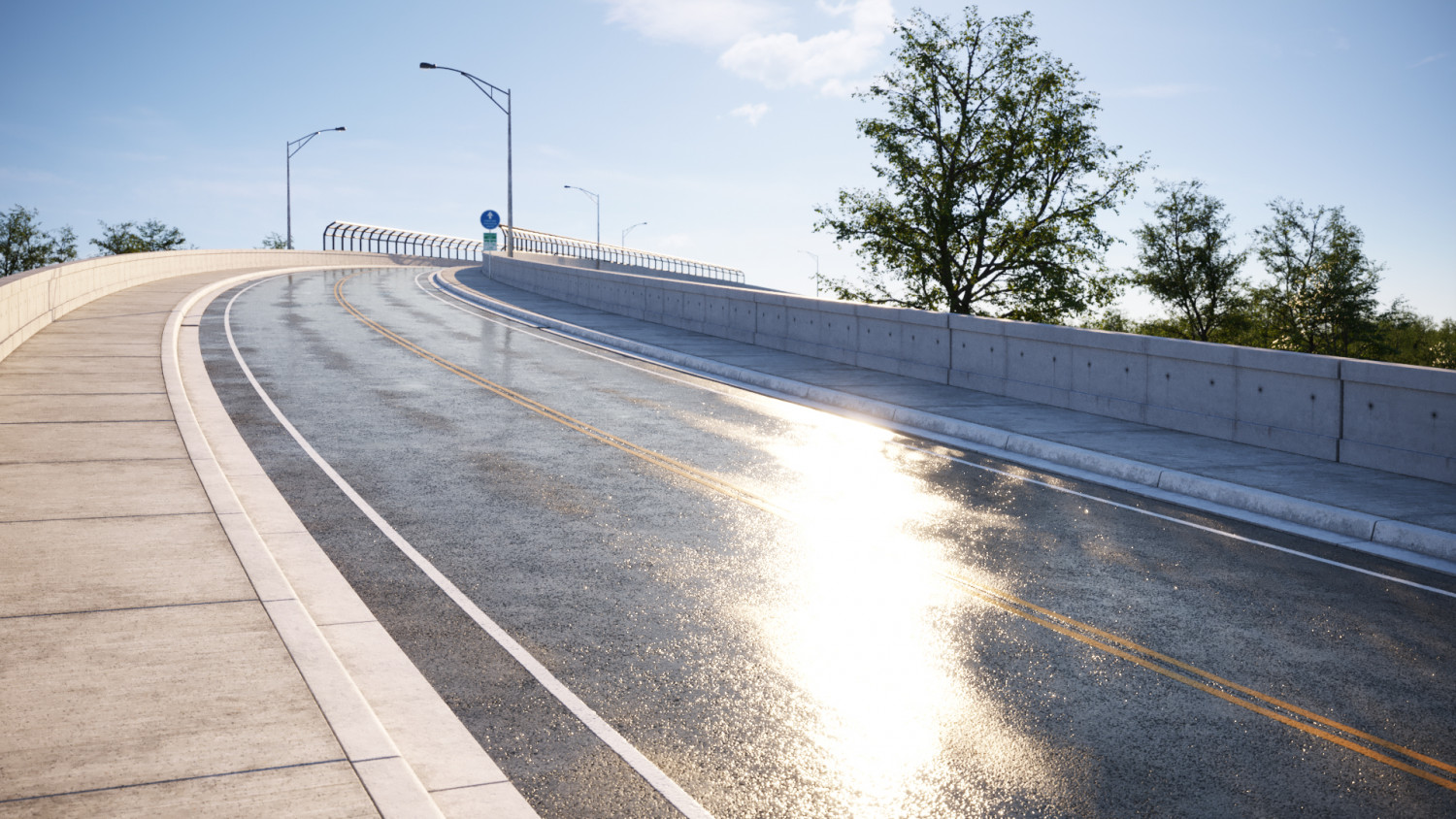 Long wet asphalt road with lines texture