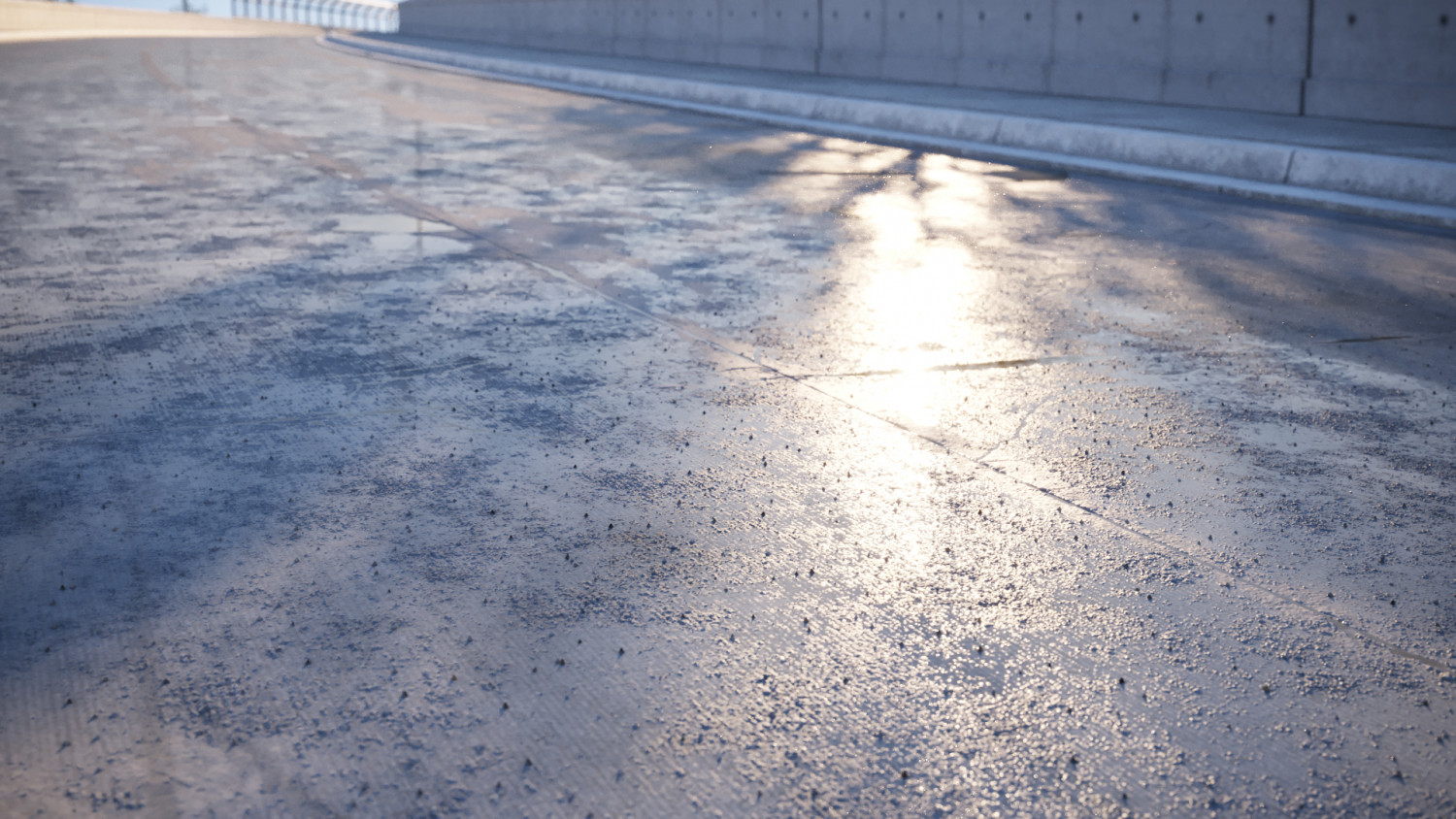 Wet damaged concrete road texture